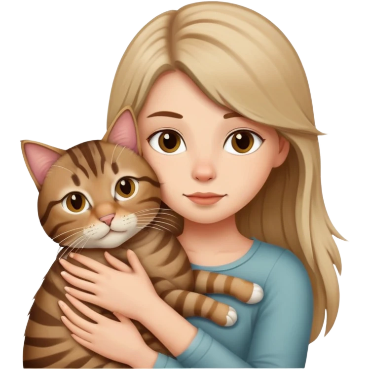 tabby cat cuddles white girl with medium long hair human emoji
