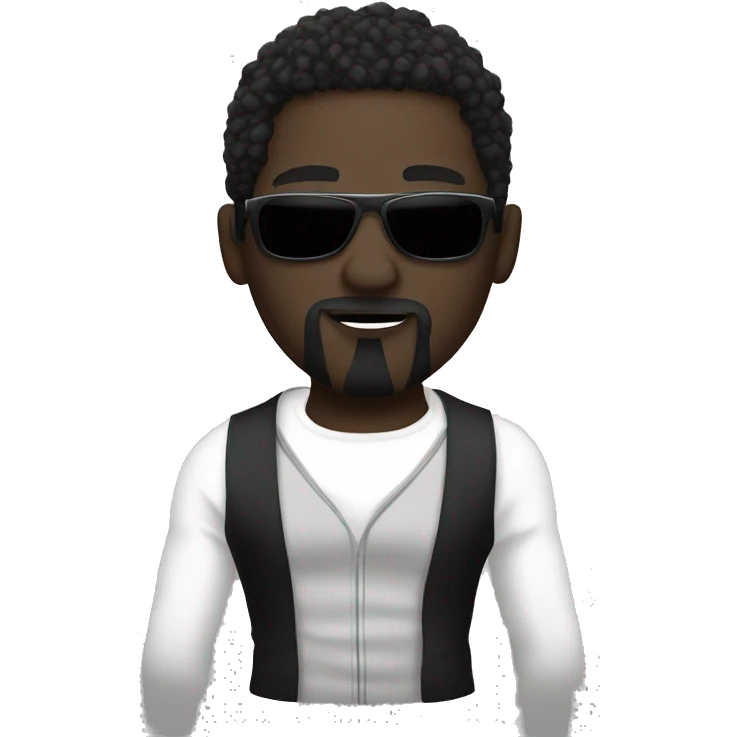A rap singer, with white skin, a black face mask, a white dress, and a white vest. Male emoji
