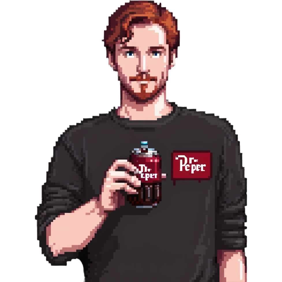 Charles Alderton holding a Dr Pepper emoji