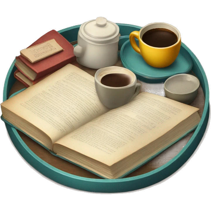 vintage tray with books and coffee  emoji