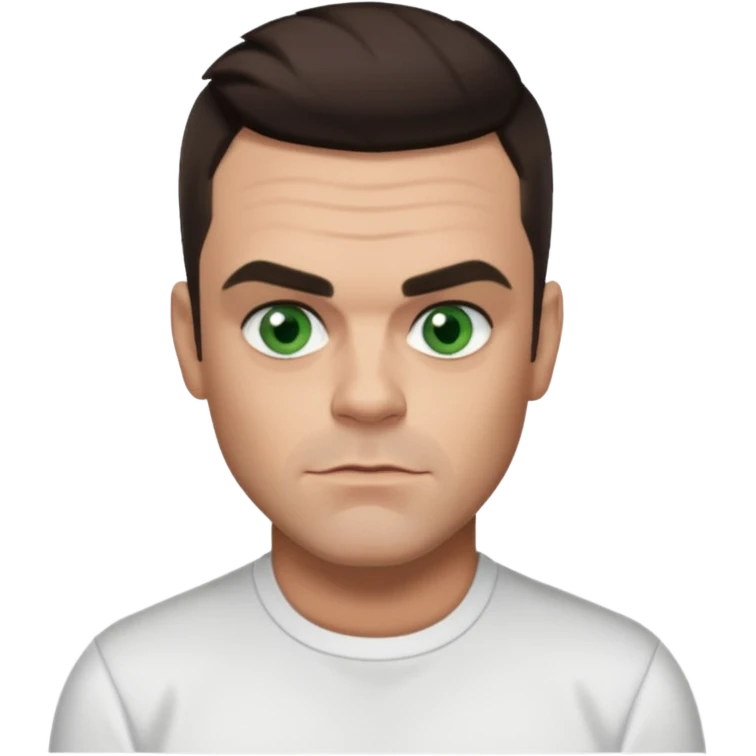 Robbie Williams with green eyes and shirt, dark brown hair emoji
