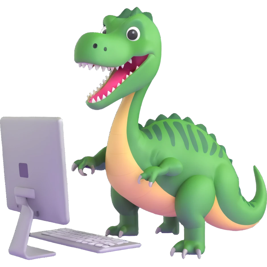 dinosaur using a computer emoji