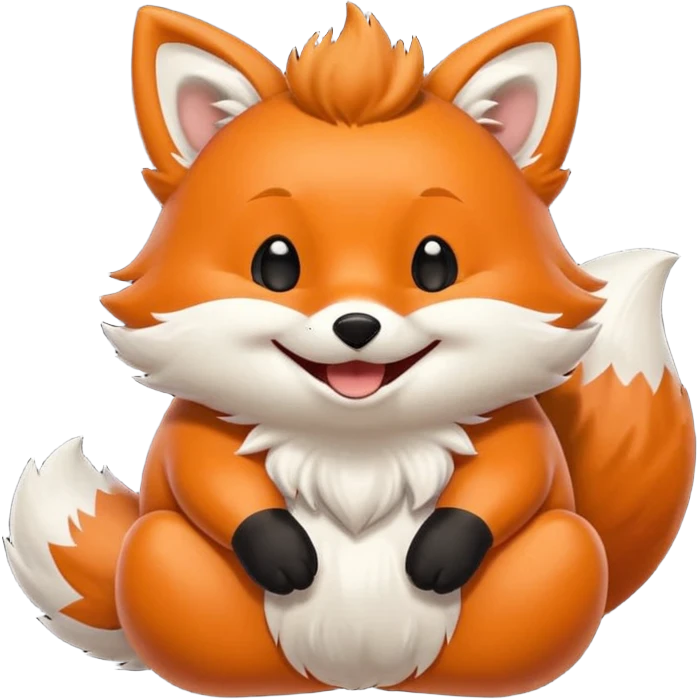 Floofy the Creampuff fox blackish away laughing, chubby. Black paws orange color emoji