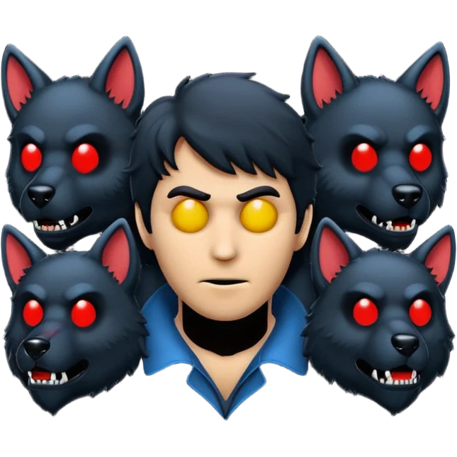 GENERAME  ENTRE 3 Y 5  ICONOS TIPO EMOJI SILUETEADOS SIN FONDO   ESTILO RETRO OCHENTERO CON LA TEMATICA DE LA PELICULA An American Werewolf in London (Un hombre lobo americano en Londres) emoji