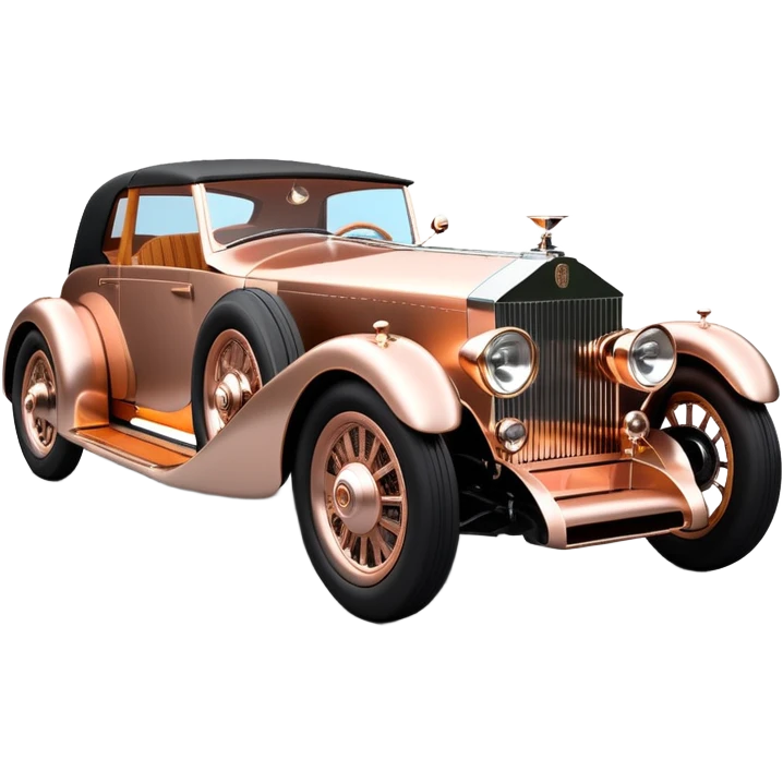 Bare bones streamlined stripped down hot rodded inlaid rose gold and wood accentuated sporty 1932 Rolls Royce with futuristic electric spaceship plasma neon glowing motors and lightening dynamos with wide racing wheels that are held strong by advanced suspension and steering emoji