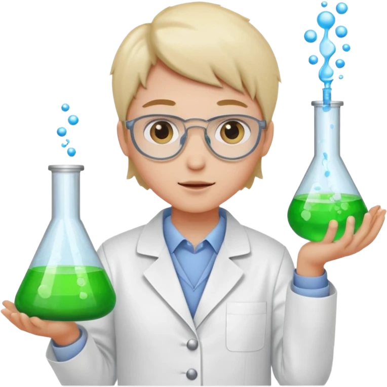 A person in a white coat is experimenting with chemicals. emoji