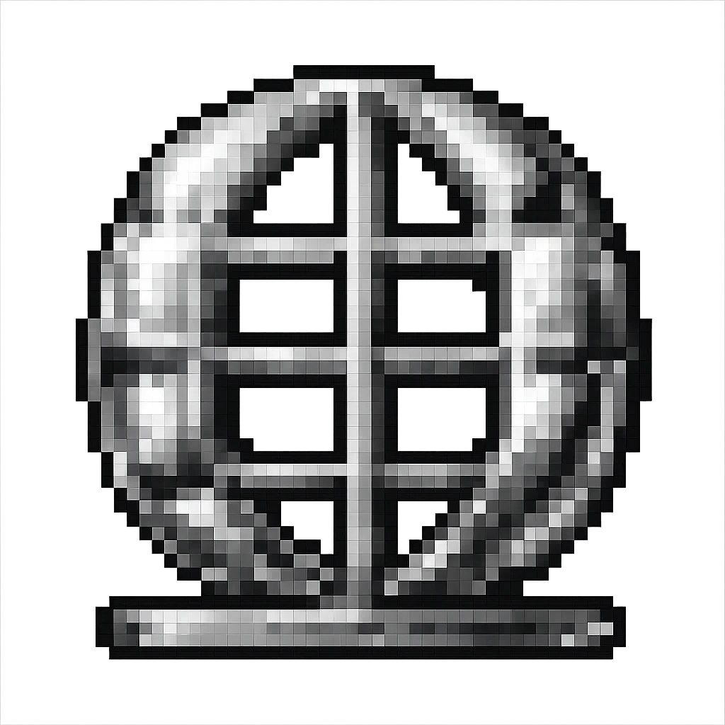 Make this network globe icon metallic with chrome-like reflections and shine. Keep the 3D depth and pixel art influence. Background should be transparent. emoji