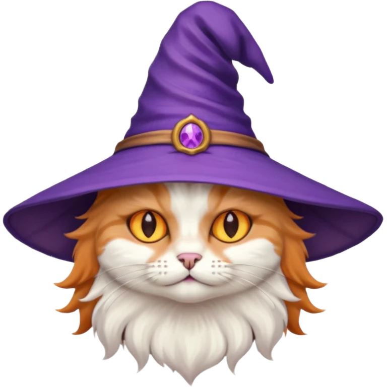 half cat wear purple wicth hat emoji