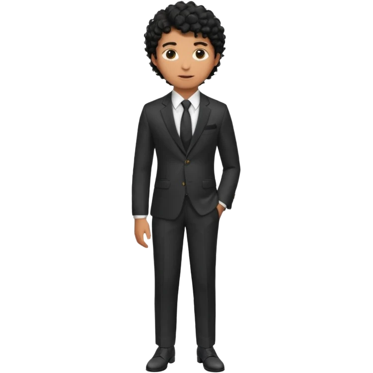 Young man, brown skin, black curly hair, tailored trousers, suit jacket, and tie

 emoji