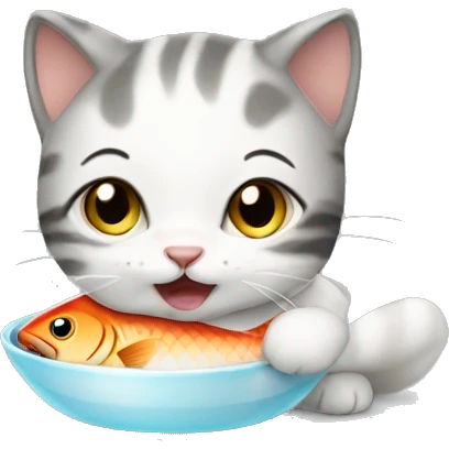 Cute baby cat eating a fish emoji