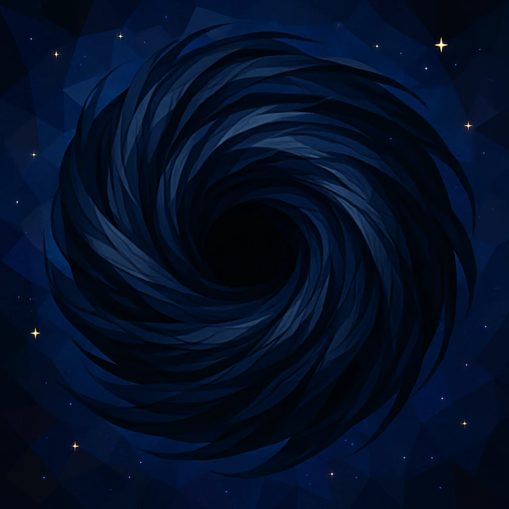 a black hole made of swirling hair, cosmic and mysterious, with strands forming a spiral, low-poly polygonal illustration style, cosmic and mysterious emoji