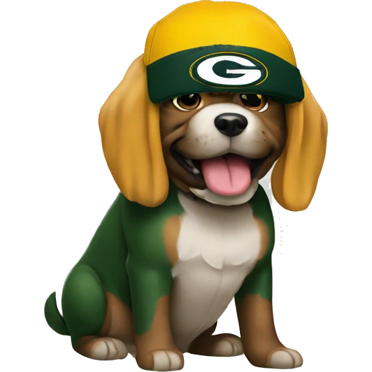 Dog wearing Green Bay packers  emoji