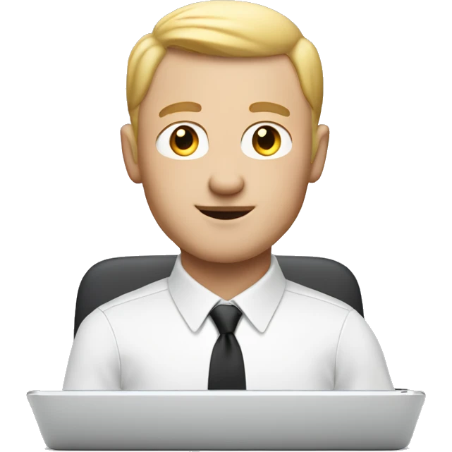 a white memoji man with a french crop behind a laptop emoji