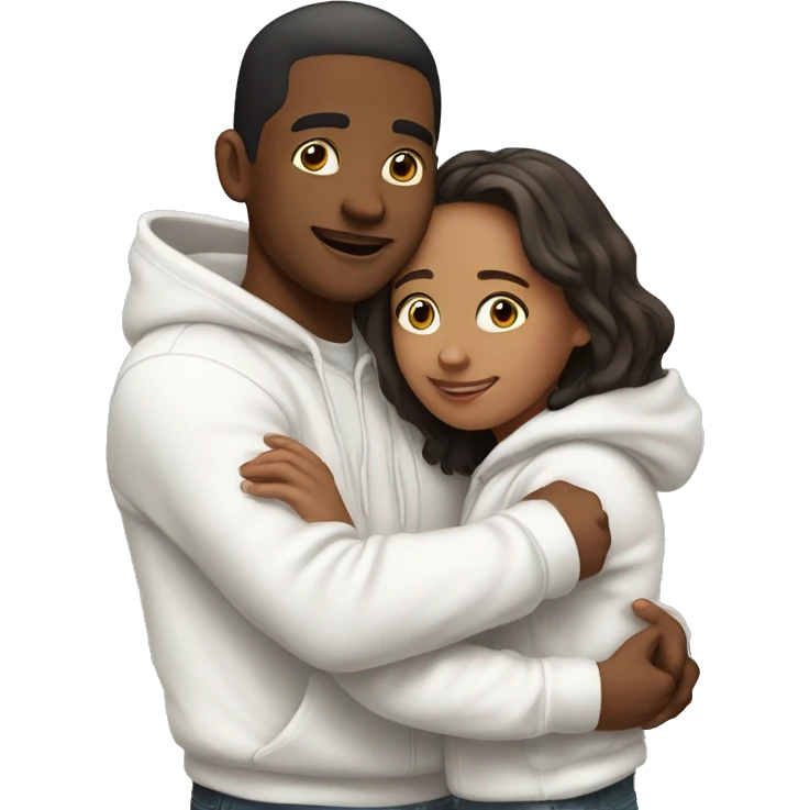 An emoji of a man wearing a white hoodie, standing next to his sister. He is hugging her warmly, showing a close sibling bond emoji