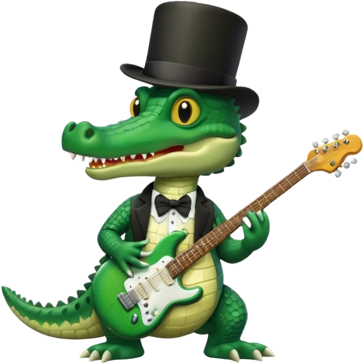 Crocodile wearing a top hat playing the electric guitar  emoji