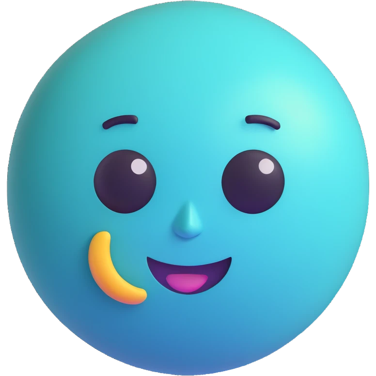Uranus planet emoji with a face, electric and chaotic energy, blue-green color, rings, expressive features showing surprise or excitement, representing unexpected change and unconventional thinking emoji