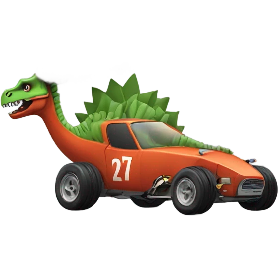 Dinosaur in race car with smoke coming out the end emoji