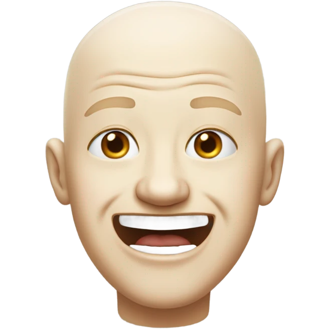 White bald head, crying laughing with eyes wide open and mouth wide open emoji