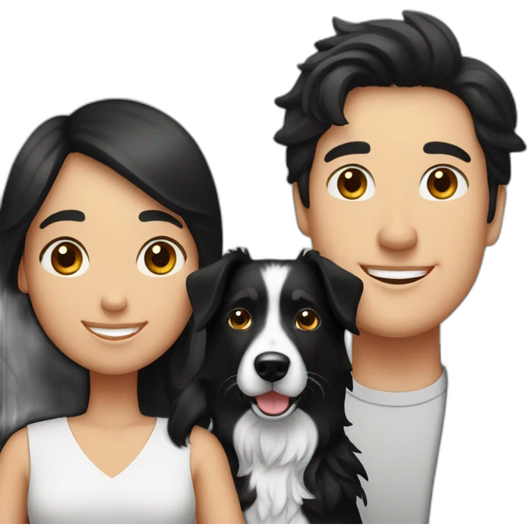 Family  man, long black hair woman and smallblack border collie emoji