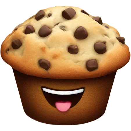 chocolate chip muffin sitting on the beach smiling emoji