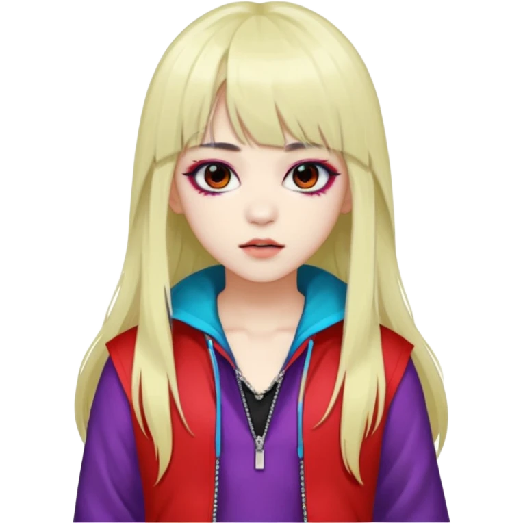  portrait-of-a-vampire-k-pop-idol,-wearing-a-stylish-streetwear-outfit-with-layered-colorful-clothing,-long-hair-with-bangs,-makeup,- emoji