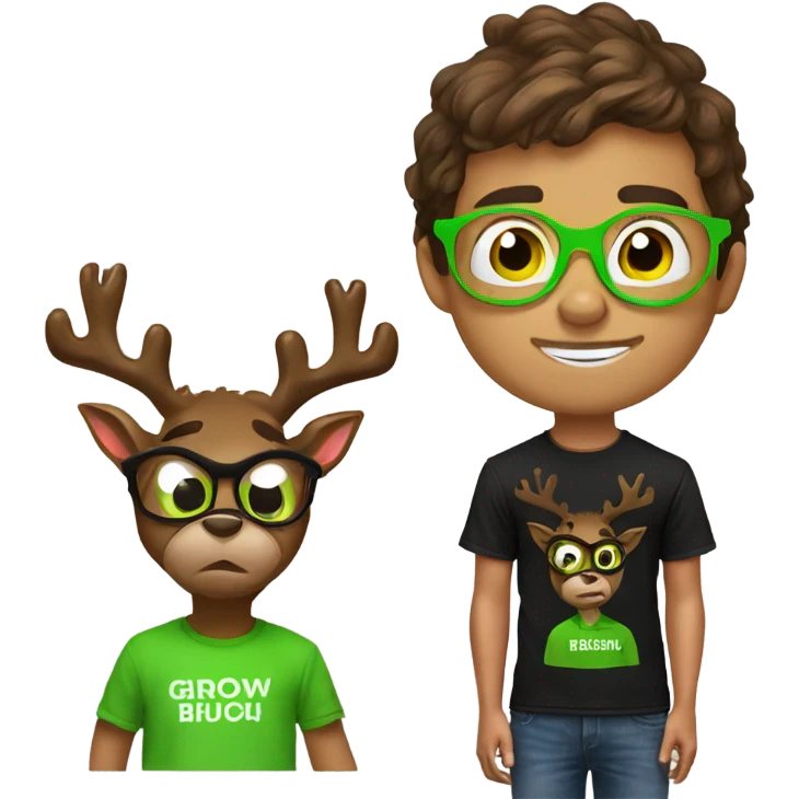 brown haired boy with reindeer glasses and grinch t-shirt emoji