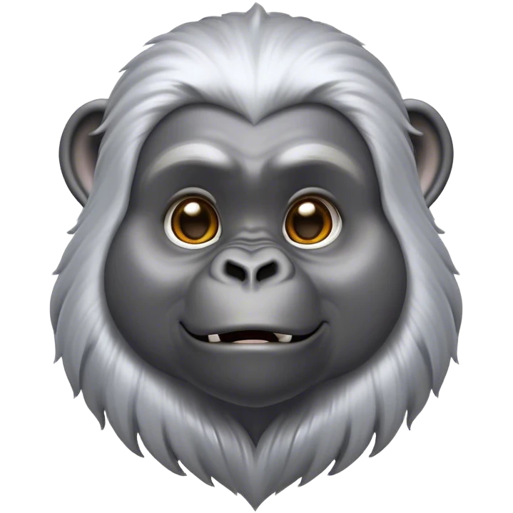 Cinematic Cute mountain Gorilla Portrait Emoji, Head tilted playfully and inquisitively, with a robust build accented by a striking silver mane and round, sparkling eyes full of gentle charm, Simplified yet irresistibly adorable features, highly detailed, glowing with a warm, friendly jungle glow, high shine, affectionate and lively, stylized with a touch of endearing primate whimsy, soft glowing outline, capturing the essence of a mischievous yet loving mountain that feels like it could lumber out of the screen into your arms! emoji
