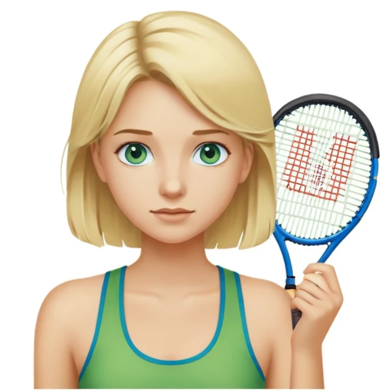 tennis girl blonde hair blue eyes green tanktop emoji