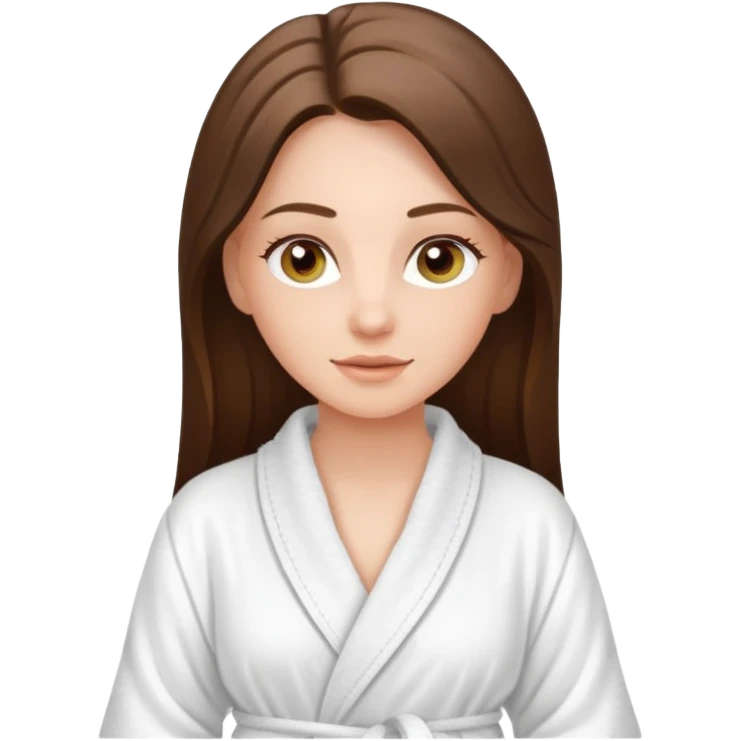 white long brunette hair girl with hazel eyes in a bathrobe  at the spa emoji
