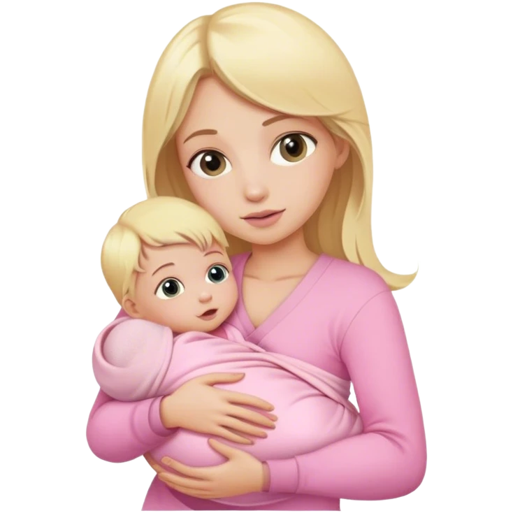 Blonde girl holding a new born baby while the baby is wrapped in pink. emoji