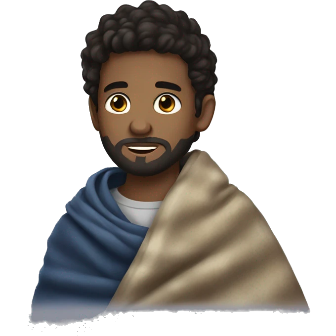 Boy dark hair and beard cuddeling blanket  emoji