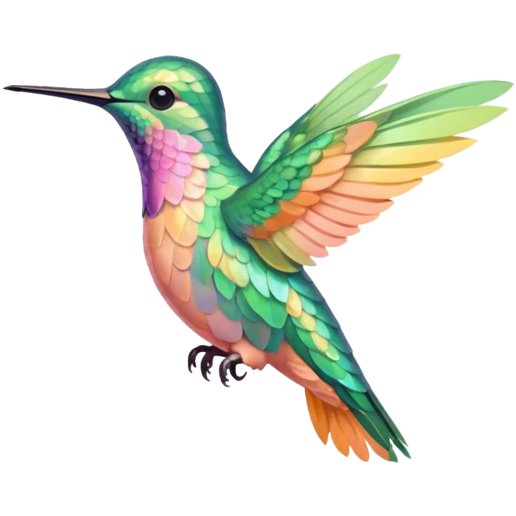 peach pink and yellow-green, mint humming bird emoji