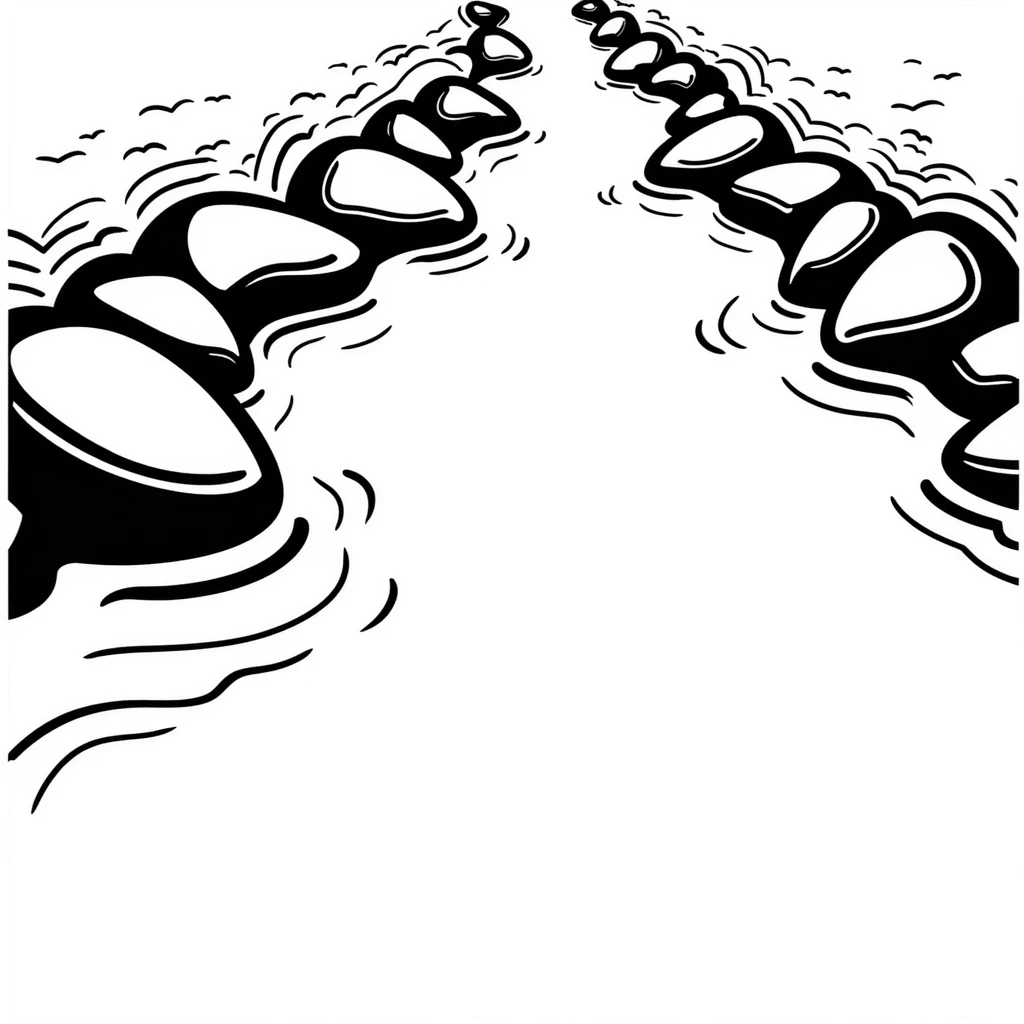 Hand-drawn river with ripples flowing through rocks emoji