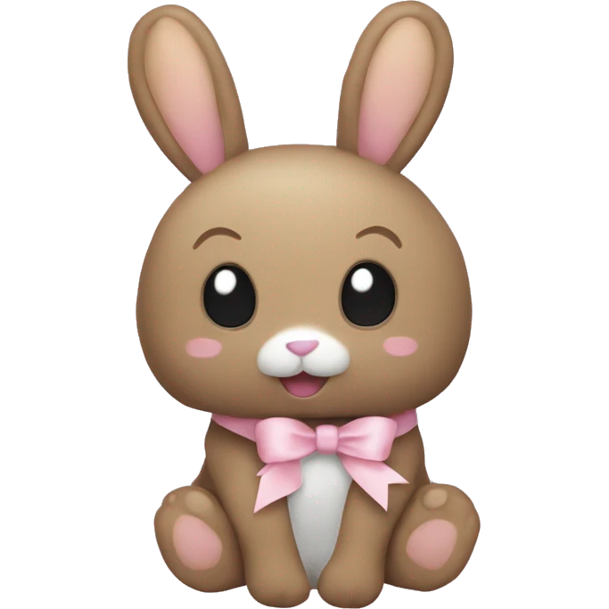 Pastel brown stuffed animal plushie with pastel pink ribbon on one of the bunnies ears emoji
