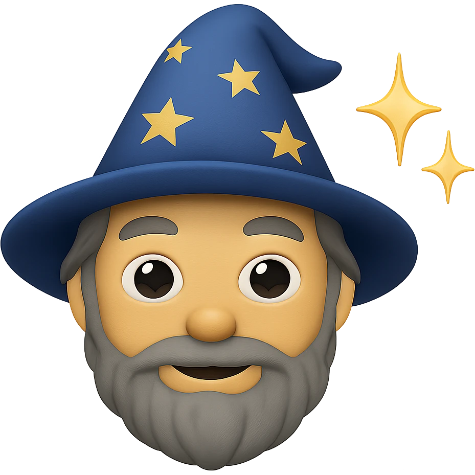 face with wizard hat and sparkles emoji, digital illustration emoji
