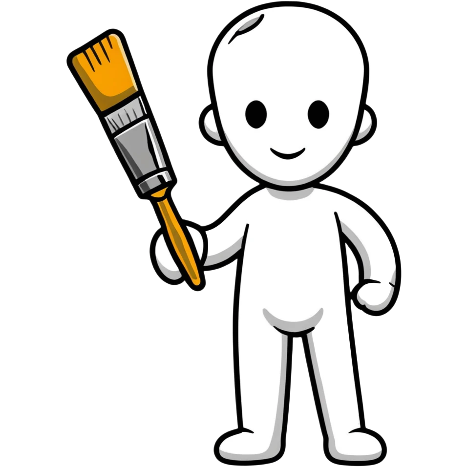 A paintbrush transforming into a metallic human silhouette, symbol of artistic identity emoji