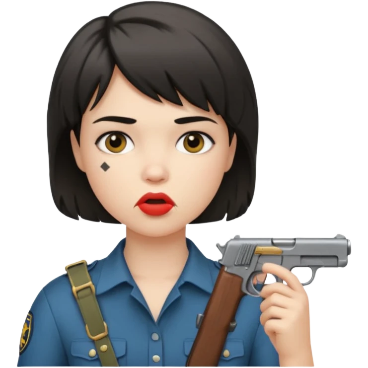 short hair girl with mullet putting gun in her mouth emoji