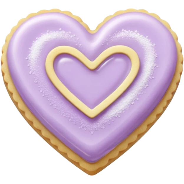 Realistic shortbread cookie in the shape of a heart with pale lilac color jelly middle filling and sprinkled powder sugar on top. emoji