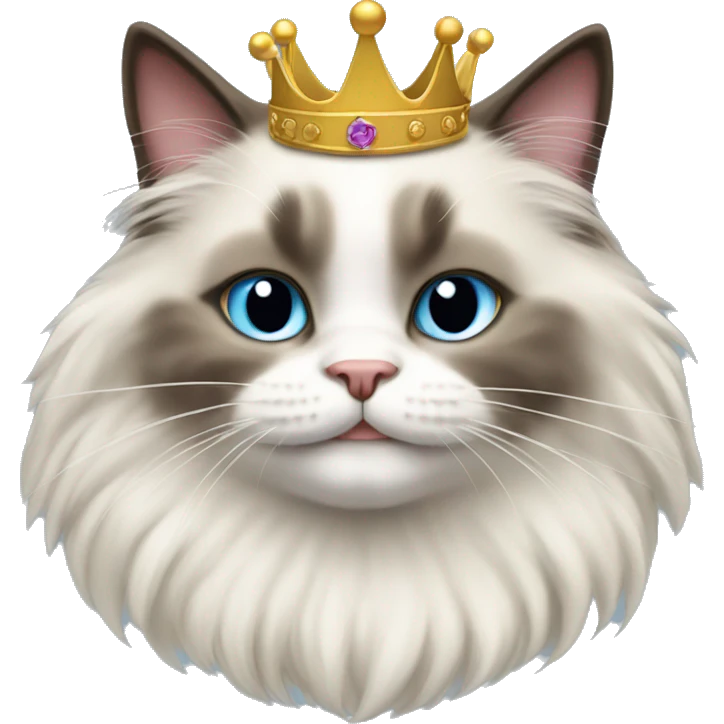 Happy ragdoll cat with crown  emoji