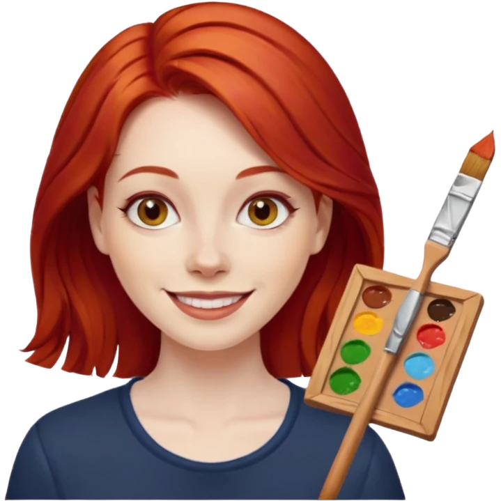 Painting Hold. Women painting smilling   Cheveux roux emoji