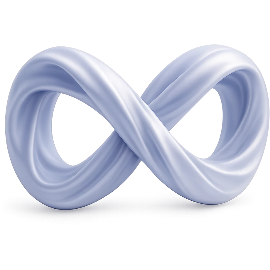 Transform the fabric infinity symbol into a silky, lustrous fabric with smooth, flowing folds and a subtle sheen, maintaining the 3D shape and realistic lighting. Use a soft, elegant color. Preserve the transparent background. emoji