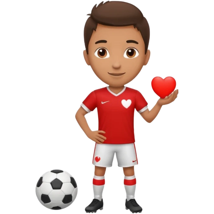عکس یک فوتبالیست با یک توپ فوتبال به دست که توپ فوتبال دستش مثل  قلبه emoji
