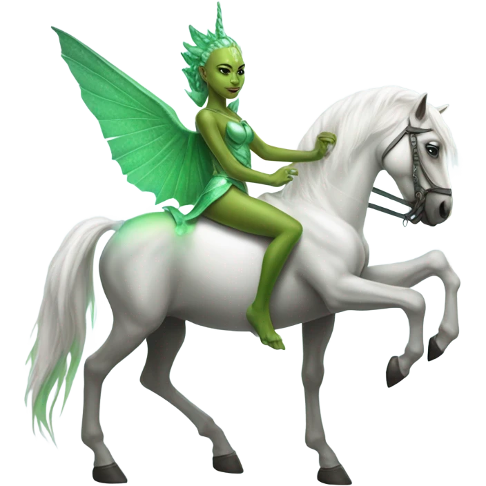 a green amazon alien woman on a white unicorn emoji