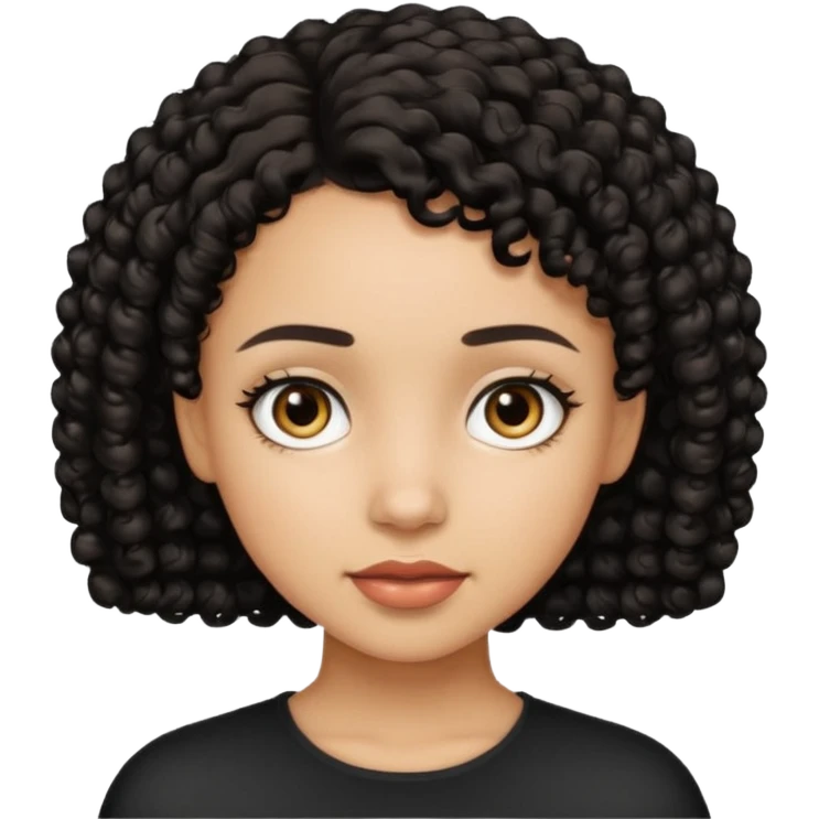 Light skin girl with black very shurt curly hair, brown eyes emoji