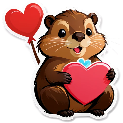 A beaver is holding a Valentine. emoji