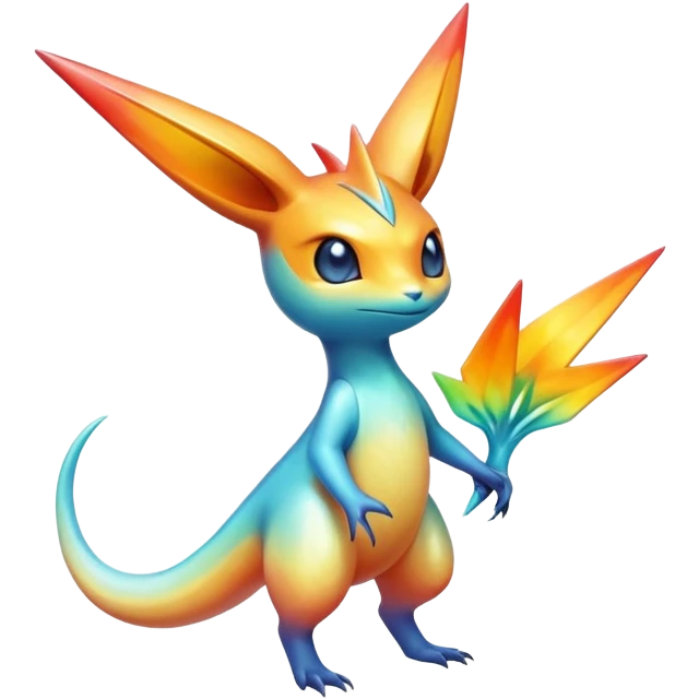 Colorful Shiny Exotic Victini-Salandit-Aurorus-Fakémon-hybrid-creature (full body)  emoji