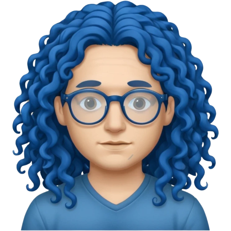 blue hair long curly, tattooes and glassress emoji