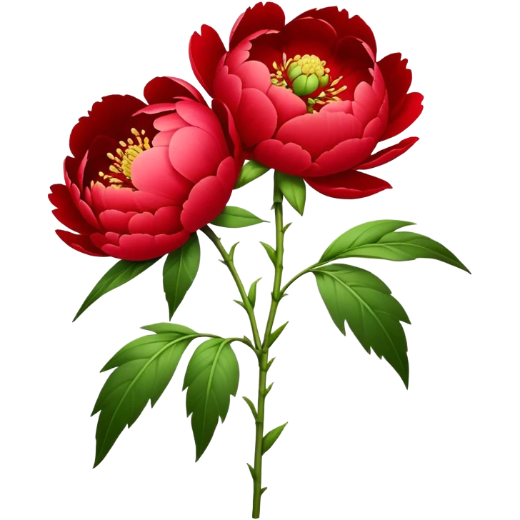 bouquet red Peony, luxuriant, stem, leaf, bud emoji