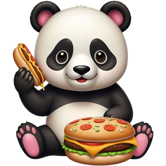 Panda dog eating burger pizza in the 50’s emoji
