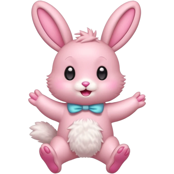 Exited pink bunny, kawaii chibi fluffy ears and body jumping of excitement  emoji